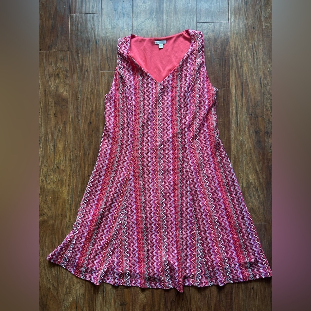 V-Neck Midi Dress with Chevron Patterned Sleeveless Various Colors Women’s 14W